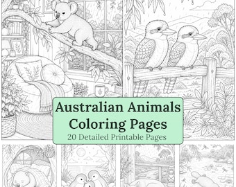 Disegni da colorare di animali australiani • 20 scene accoglienti ispirate alla fauna selvatica australiana (download digitale)