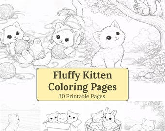 Dibujos para colorear de gatitos peludos / 30 diseños imprimibles de gatos tiernos / Descarga digital (PDF A4)