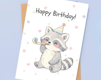 Paquete de tarjetas de cumpleaños divertidas con mapaches, frases sarcásticas y descaradas, estilo doodle en tonos pastel (descarga digital).