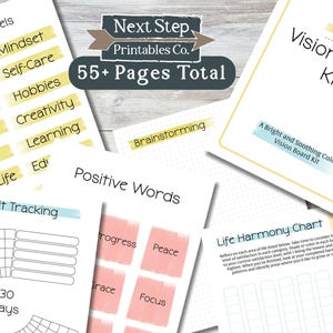 Kit de tableau de visualisation imprimable | Modèle de tableau de vision imprimable minimaliste | Suivi des habitudes, planning et tableau d'humeur | Manifestation et abondance