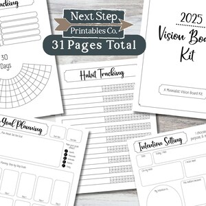 Kit de tableau de visualisation imprimable | Modèle de tableau de vision imprimable minimaliste | Suivi des habitudes, planning et tableau d'humeur | Manifestation et abondance