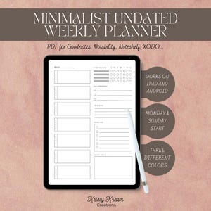 Undated Digital Weekly Planner Minimalist Planner for iPad, Android, Digital Planner for Goodnotes Notability Planner Digitally Undated