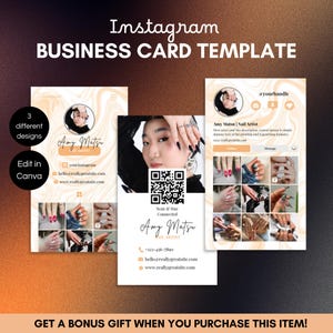 Carte de visite Instagram pour artiste d'ongles, Beauté | Code QR, modèle de carte de visite verticale DIY Canvas, carte de réseautage numérique