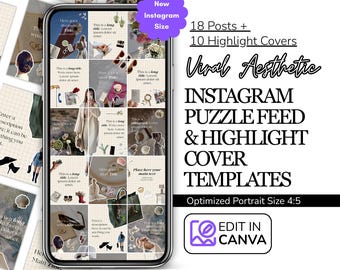 Aesthetic Viral Instagram Puzzle Feed Template, Instagram Templates for Canva, Instagram Posts & Highlight Story Covers, 4:5 New Layout Grid