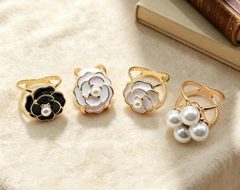 Vintage Camellia Pearl Scarf Clip, Fashionable Button Accessory, Clothing Button, Bridesmaid Gift