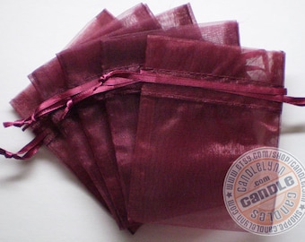 10 -  3x4 WINE Sheer Organza Bags - Party favors, jewelry, gifts, sachets and much, much more