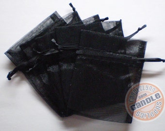 10 - 3x4 BLACK Sheer Organza Bags - Party favors, jewelry, gifts, sachets and much, much more