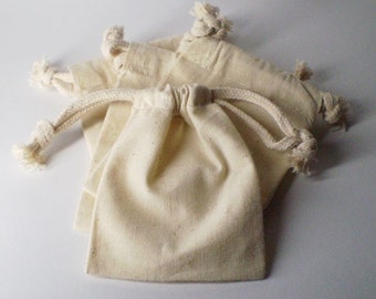 Five (5) 3 x 4 Natural Drawstring Muslin Bags