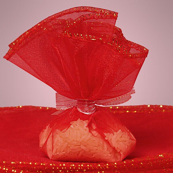 12 - RED 10" Organza Circles with Gold Trim - Party favors, jewelry, gifts and much, much more