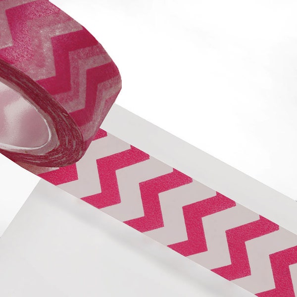 9/16" X 10 Yds White/Hot Pink Zig Zag Washi Tape