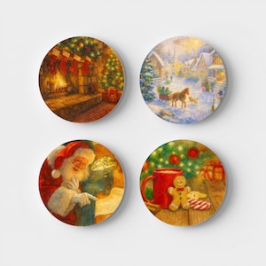 Sous-verres de Noël en céramique brillante de style aquarelle (Ensemble de 4)