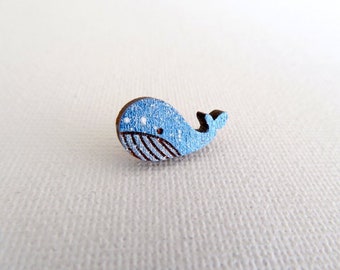 Whale laser cut wooden tie tack pin - Sky Whale