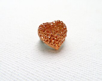 Rhinestone resin heart brooch pin - Disco Heart in Bellini Peach