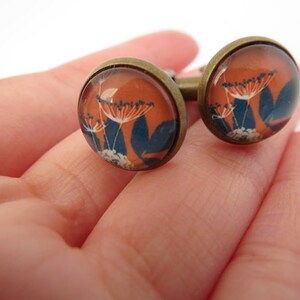 Floral pattern glass dome round cuff links Printed Garden Meadow image 5