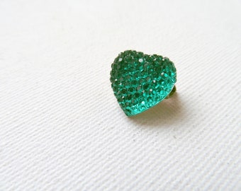 Rhinestone resin heart brooch pin - Disco Heart in Peacock Green