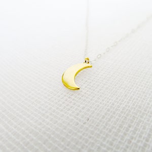 Gold plated crescent moon charm pendant sterling silver necklace Selene image 1