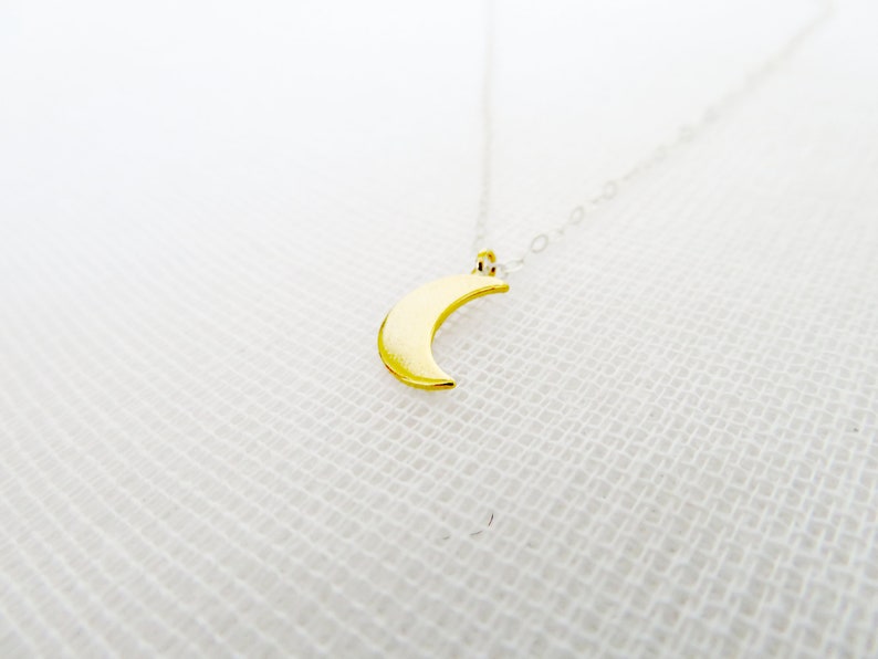 Gold plated crescent moon charm pendant sterling silver necklace Selene image 1