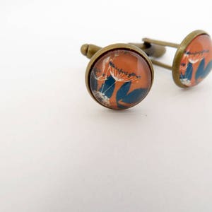 Floral pattern glass dome round cuff links Printed Garden Meadow image 2