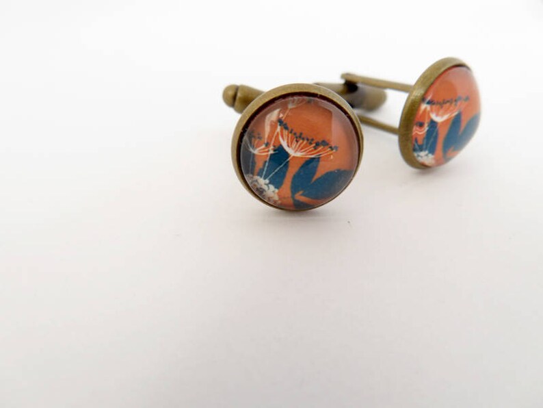 Floral pattern glass dome round cuff links Printed Garden Meadow image 2