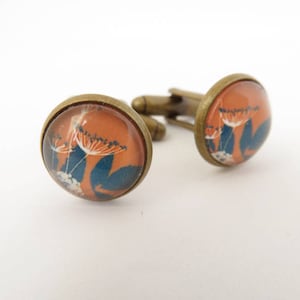 Floral pattern glass dome round cuff links Printed Garden Meadow image 1