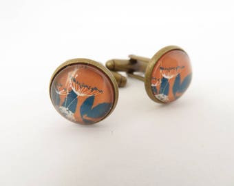 Floral pattern glass dome round cuff links - Printed Garden (Meadow)