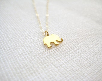 Tiny gold plated elephant charm pendant sterling silver necklace - Memories LAST ONE