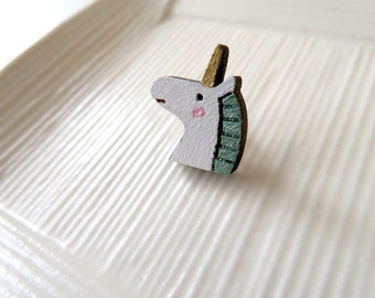 Blushing unicorn laser cut wooden tie tack pin - Magic