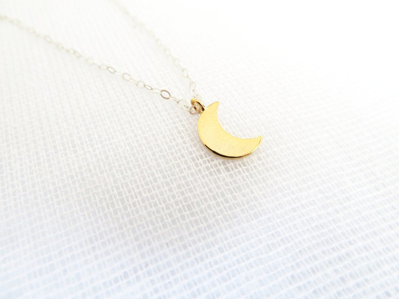 Gold plated crescent moon charm pendant sterling silver necklace Selene image 2