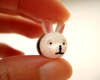 Small rabbit head tie tack pin - Cottontail in White