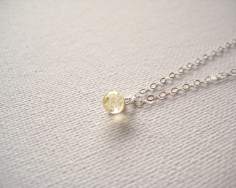 Tiny soft yellow glass droplet pendant sterling silver necklace - Honey Drop