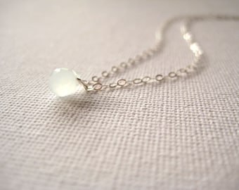 Tiny soft mint green glass droplet pendant sterling silver necklace - Sea Dew