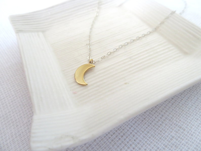 Gold plated crescent moon charm pendant sterling silver necklace Selene image 4