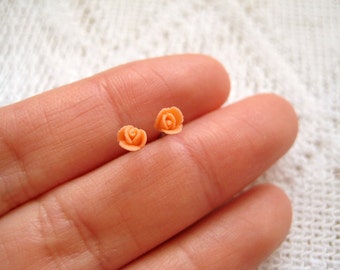Teeny tiny rose stud earrings - Pixie Rose in Tangerine