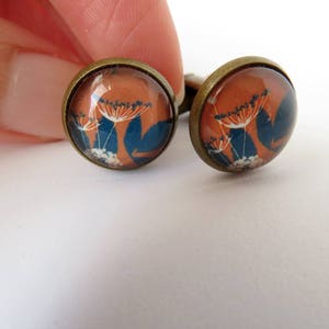 Floral pattern glass dome round cuff links Printed Garden Meadow image 4