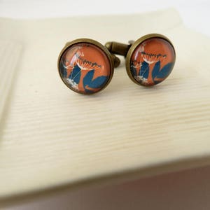 Floral pattern glass dome round cuff links Printed Garden Meadow image 3