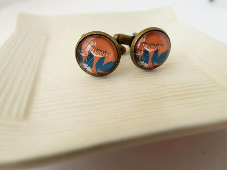 Floral pattern glass dome round cuff links Printed Garden Meadow image 3