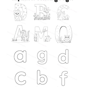 Páginas para colorear del alfabeto en mayúsculas y minúsculas de la A a la Z / Letras imprimibles para preescolar / Aprendizaje divertido para niños / Descarga digital