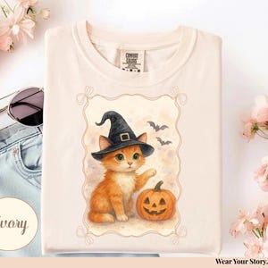 Halloween Witch Shirt, Cat Comfort Colors Shirt, Pumpkin Shirt, Spooky Cute, Cat Lover Gift, Cute Cat Shirt, Vintage Cat shirt, Cat Mom Gift