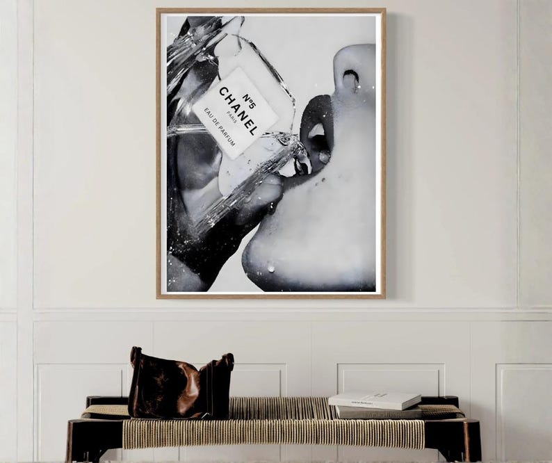 Lámina de pared CHANEL n.° 5 / Póster de moda en blanco y negro / Decoración de lujo para baño y dormitorio imagen 1