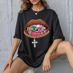 Mouth With Jewelry Shirt, Streetwear Graphic Tee,  Hip hop Unisex Graphic Tshirt, Style To Match Sneaker, Hip Hop Shirt