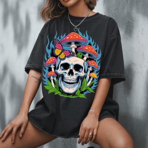 Mushroom skull head tshirt, Gifts for Her Him, gifts for her