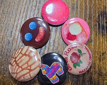 Set of 6 Mexican Treats 1" Pinback Buttons | Mazapan | Latino Culture | Mexican Unique Gift Idea | Latina Gifts