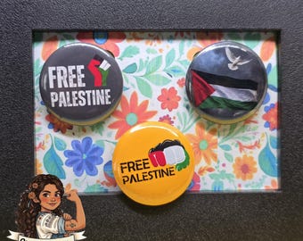 Free Palestine  3pc 1” (25mm) Pin Button set