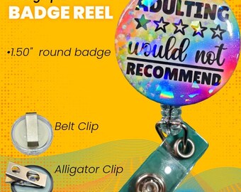Funny Adulting retractable badge reel-badge reel- Name tag holder - ID Tag - Badge Clip
