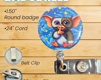 Gizmo-Gremlin Inspired  retractable badge reel-badge reel- Name tag holder - ID Tag - Badge Clip