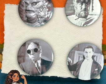 Classic Monsters 4pc 1.25” Pin Button set