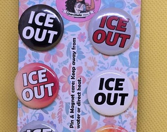 ICE Out, protest ICE button pin badge, hat pin 1” (25mm) 6pin set