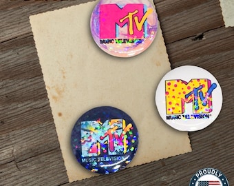MTV retro 1990's  3 holographic button pin set 1 inch 25mm