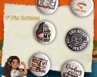 Reading is my therapy, need more books, just a girl who loves books, 1" 6pc pinback buttons badges