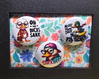 Duck off, My last flying Duck, Funny ducks…  3pc 1” (25mm) Pin Button set